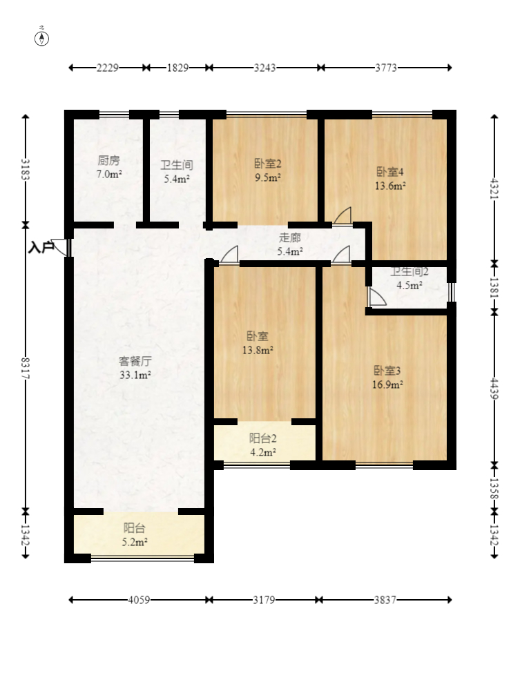 輝宏橄欖城  4室2廳2衛(wèi)    100.0萬(wàn)室內(nèi)圖1