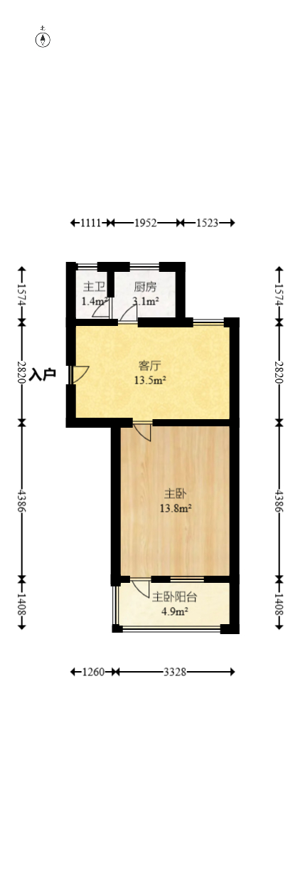 解放四村石子冲  1室1厅1卫    28.5万室内图1