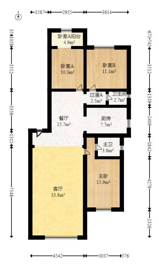 雄海花园  3室2厅1卫    109.0万室内图1