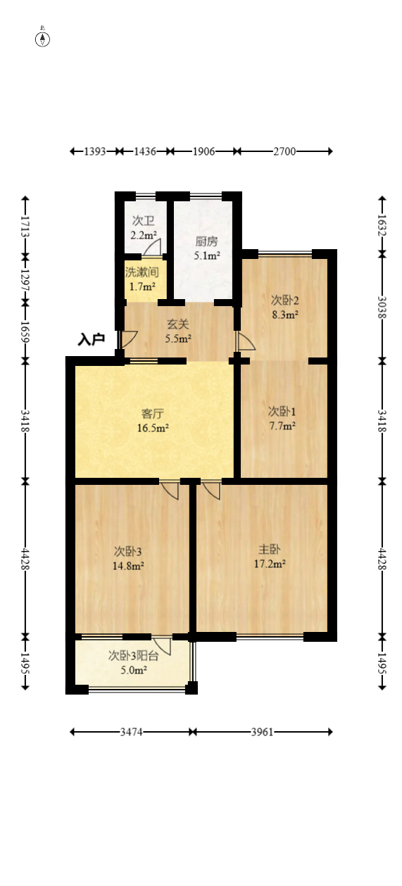 银盆南路62号小区(盐业公司宿舍)  3室2厅1卫    84.6万室内图1