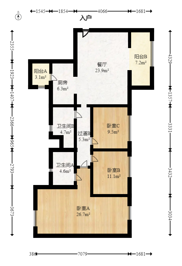 恒大名都  3室2厅2卫    72.0万室内图1