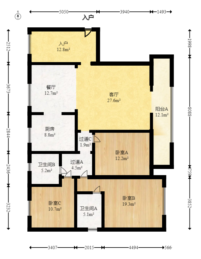 珠江东方明珠（新地东方明珠）三期  4室2厅2卫   88.80万室内图1