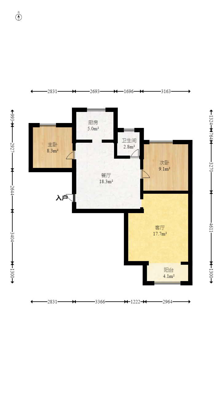 爱琴海岸 2室2厅1卫 45.0万 爱琴海岸 2室2厅1卫 45.0万户型图