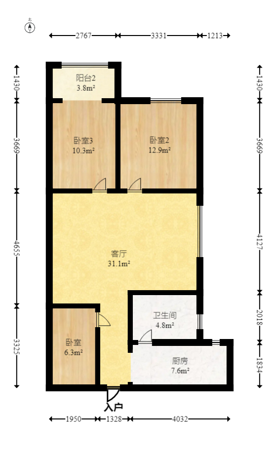 圣力华苑  3室2厅1卫   51.80万室内图1
