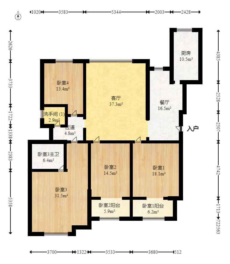 福乐康城  4室2厅1卫    145.99万室内图1