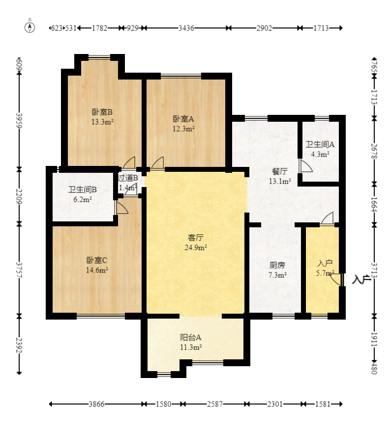 时代倾城一期  3室2厅1卫    102.0万室内图1