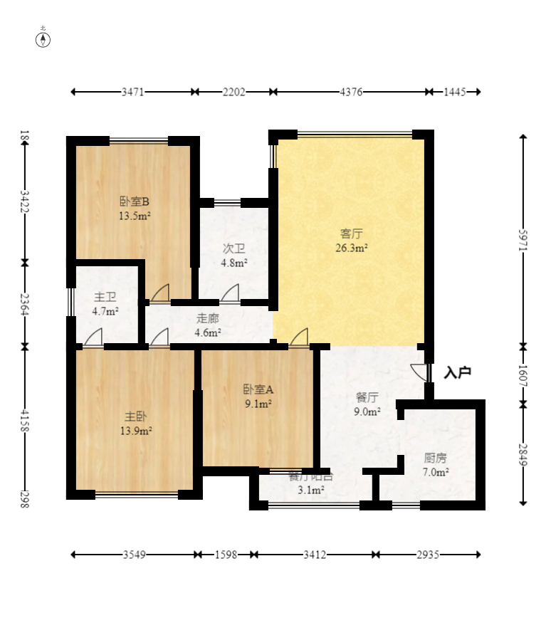 和庄  3室2厅2卫   95.00万室内图1