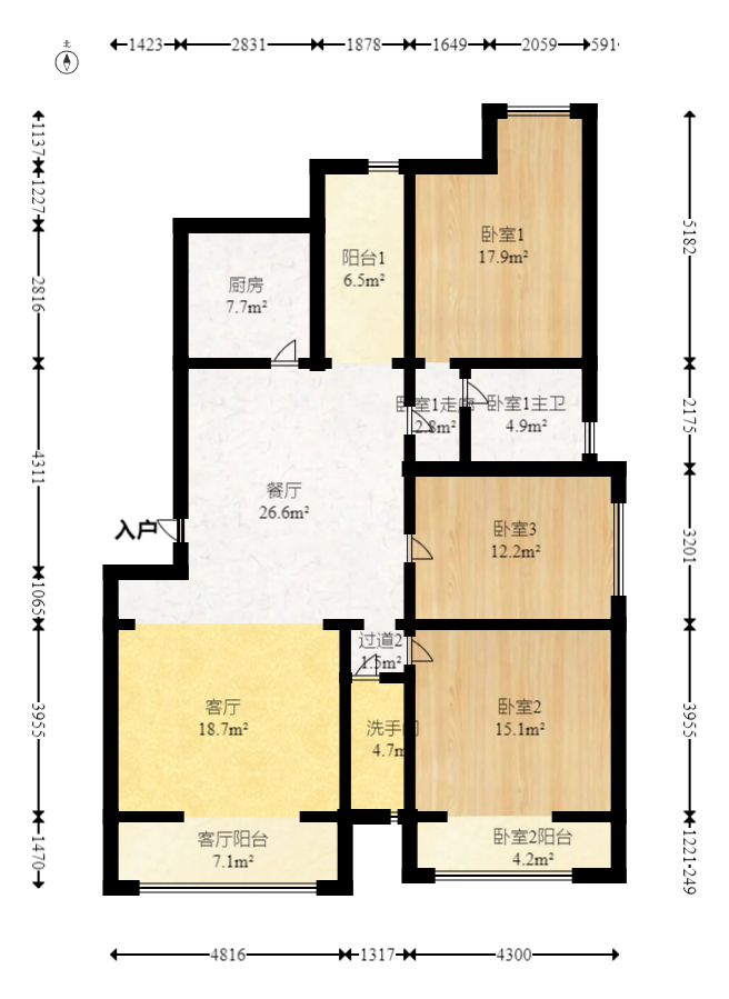 万博汇 3室2厅2卫 198.0万 万博汇 3室2厅2卫 198.0万户型图