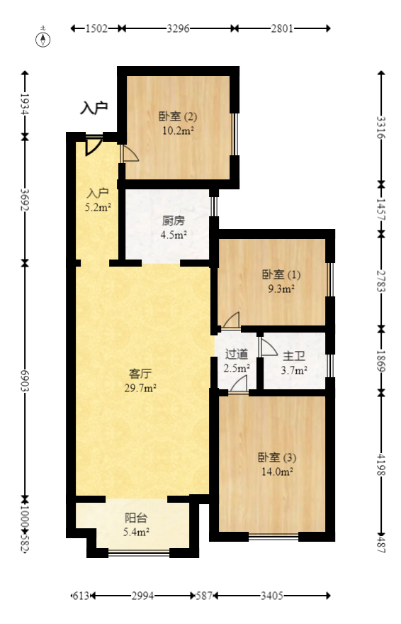 南庭城果  3室2厅1卫    66.8万室内图1