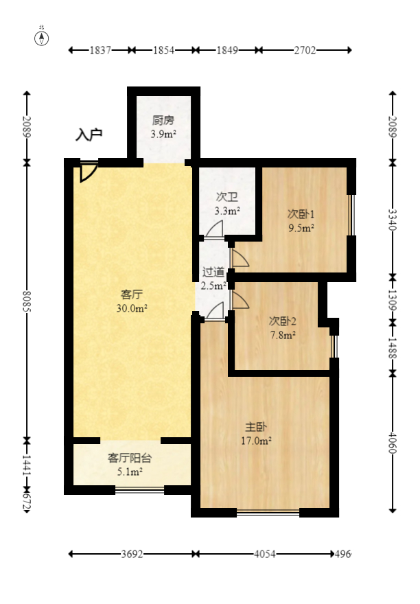 珠江郦城薰衣道  3室2厅1卫    73.0万室内图1