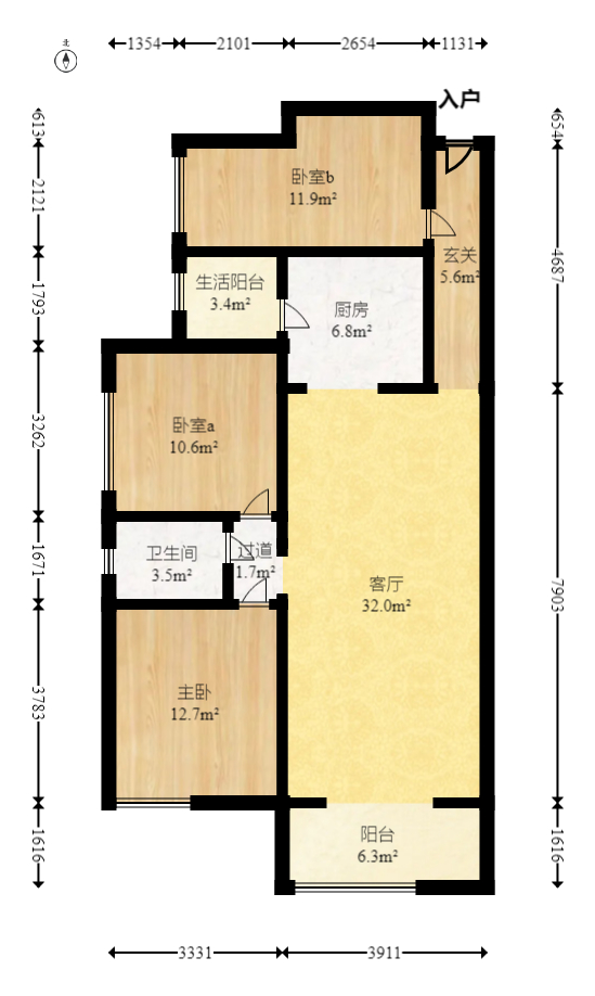 潤和紫郡一期  3室2廳1衛(wèi)    72.0萬室內(nèi)圖1