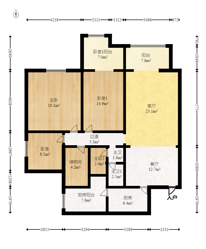 万象新天  3室2厅2卫    149.8万室内图1