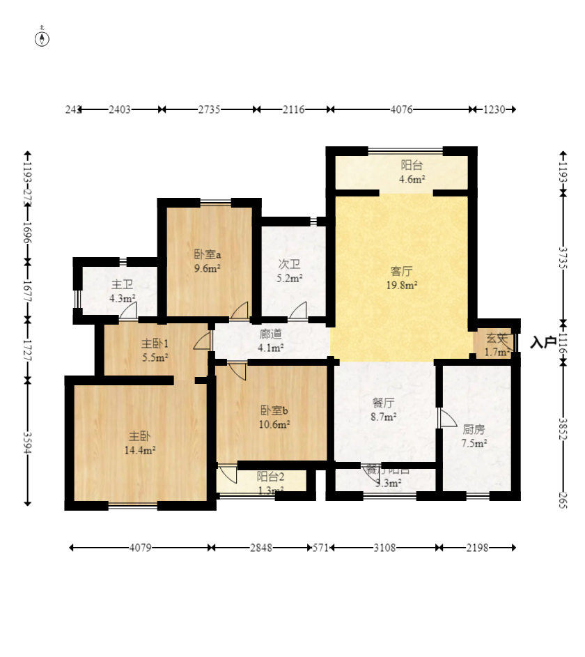 保利麓谷林语B区  3室2厅2卫   117.00万室内图1