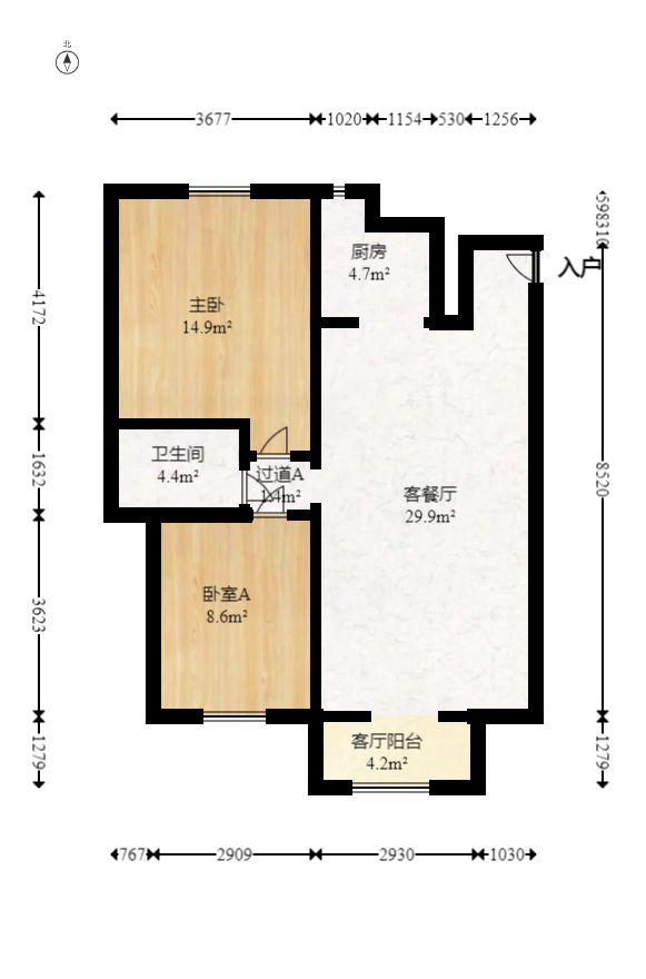 山水新城  2室2厅1卫   55.00万室内图1