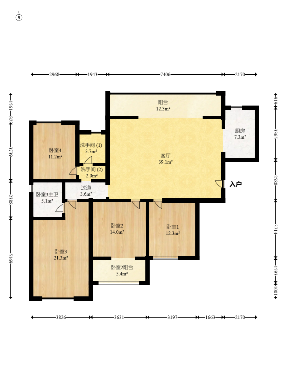 建发中央悦府  4室2厅2卫   180.00万室内图1