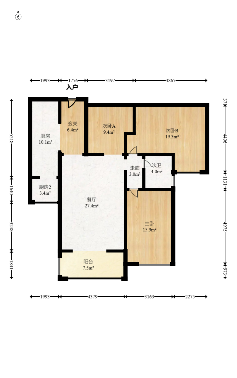 北辰三角洲E5区  3室2厅1卫    154.98万室内图1