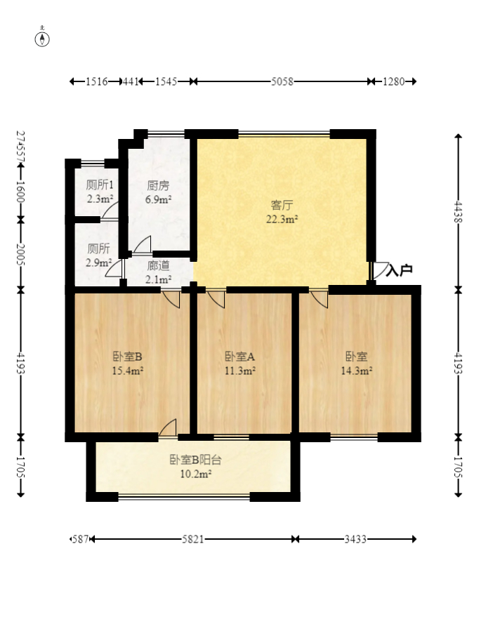 高家坪住宅新区  3室1厅1卫   120.00万室内图1