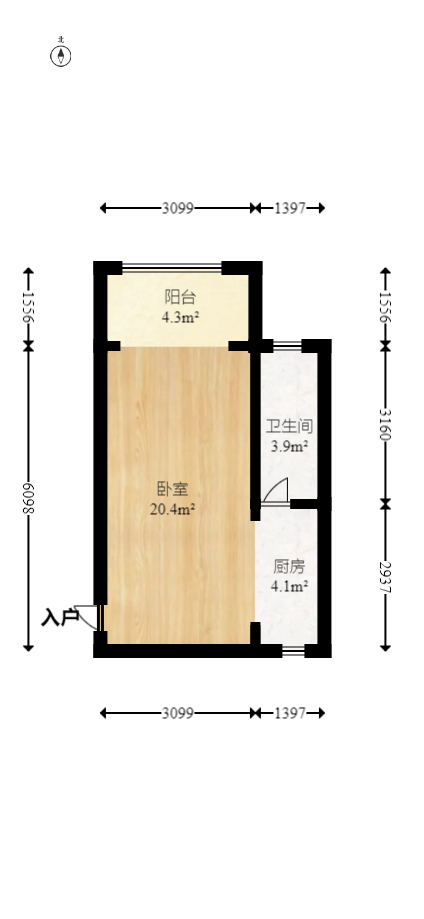 御景龙城  1室1厅1卫   18.80万室内图1