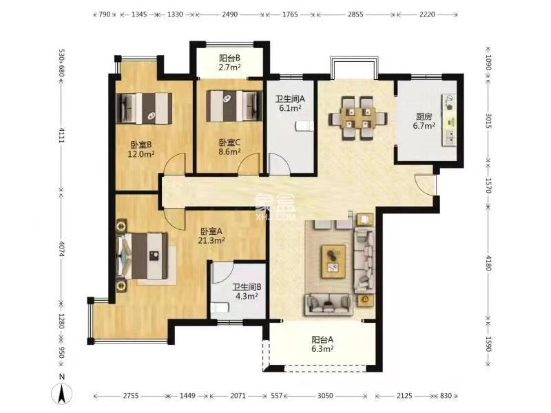 山水洲城华晨第一城  3室2厅2卫   62.00万