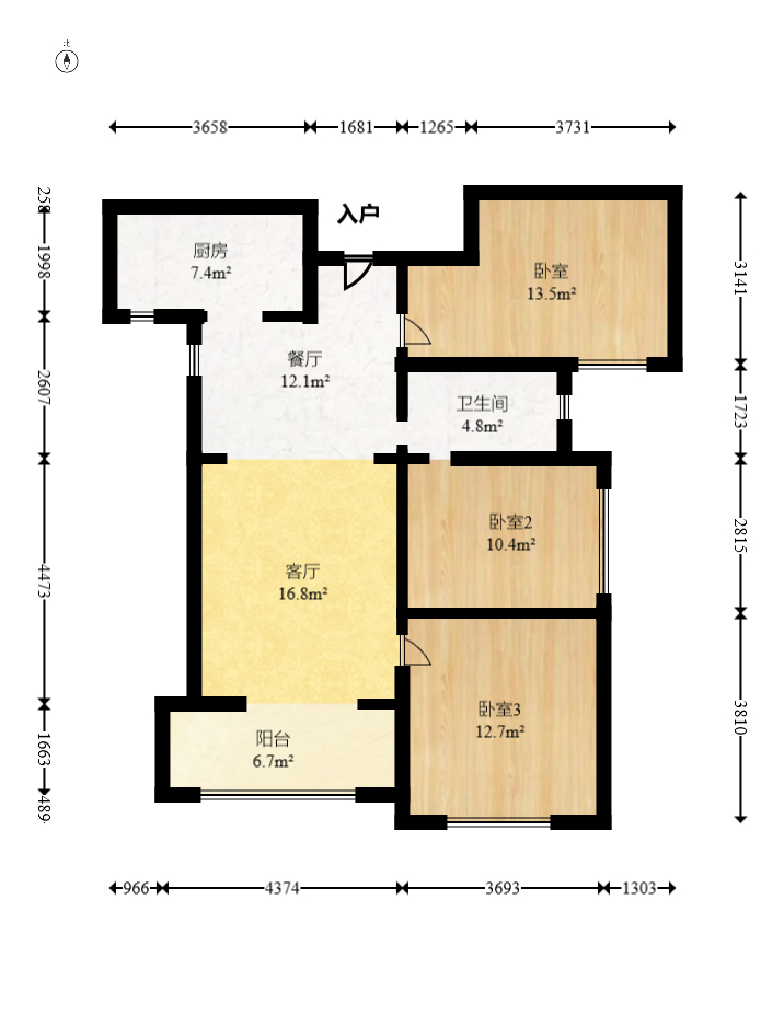 康桥长郡  3室2厅1卫    58.0万室内图1