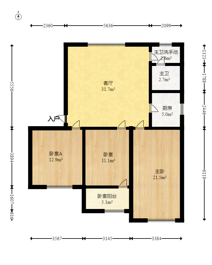 轻苑小区  3室2厅1卫   80.00万室内图1