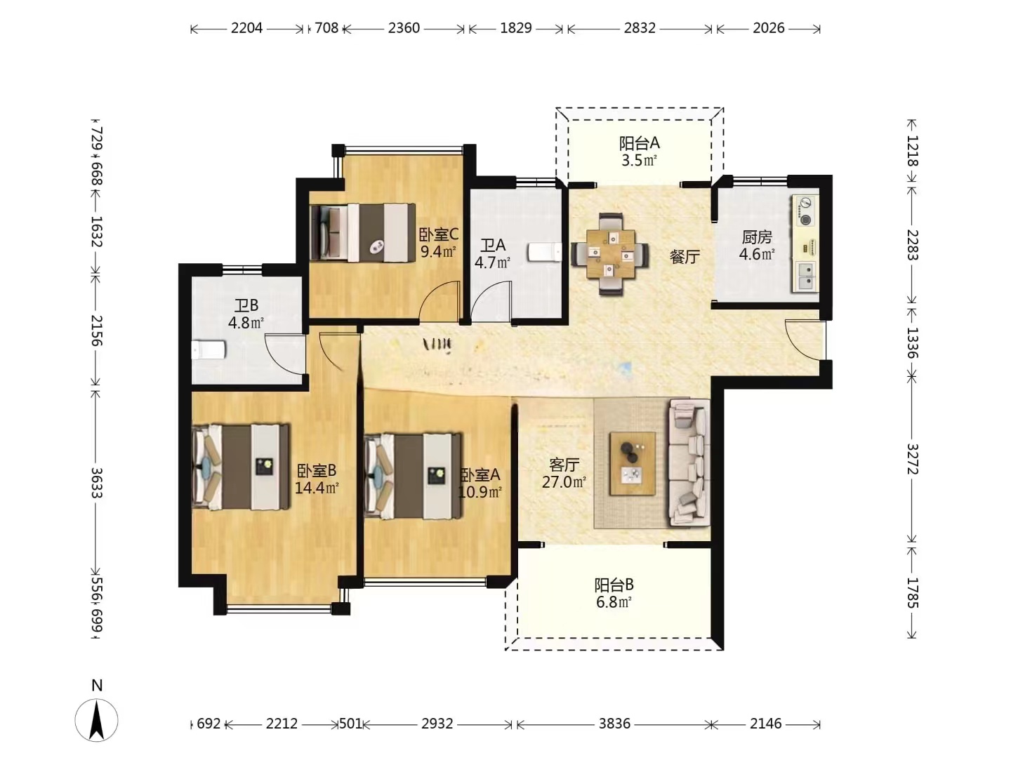 时代新城(翰林府) 3室2厅2卫 49.8万 时代新城(翰林府) 3室2厅2卫 49.8万室内图