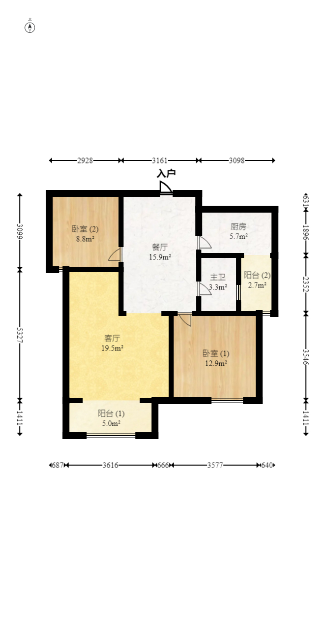 五矿万境水岸一期（万境水岸嘉苑）  2室2厅1卫   92.00万室内图1