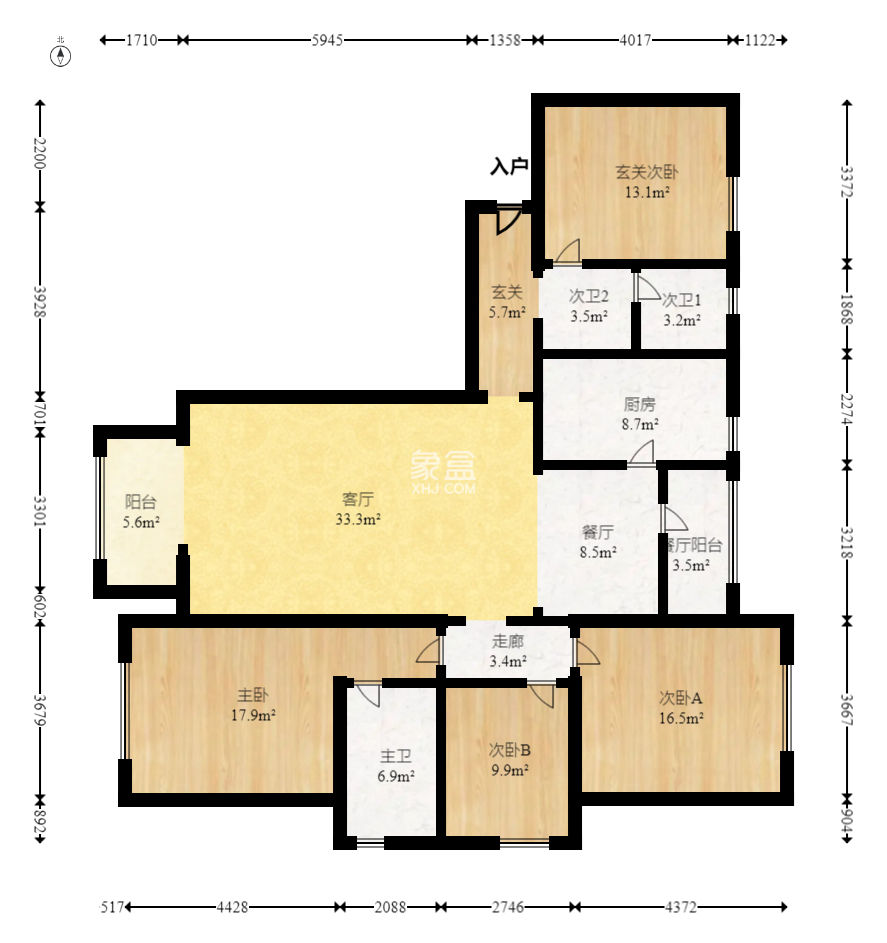 北辰三角洲E4区  4室2厅2卫   236.00万