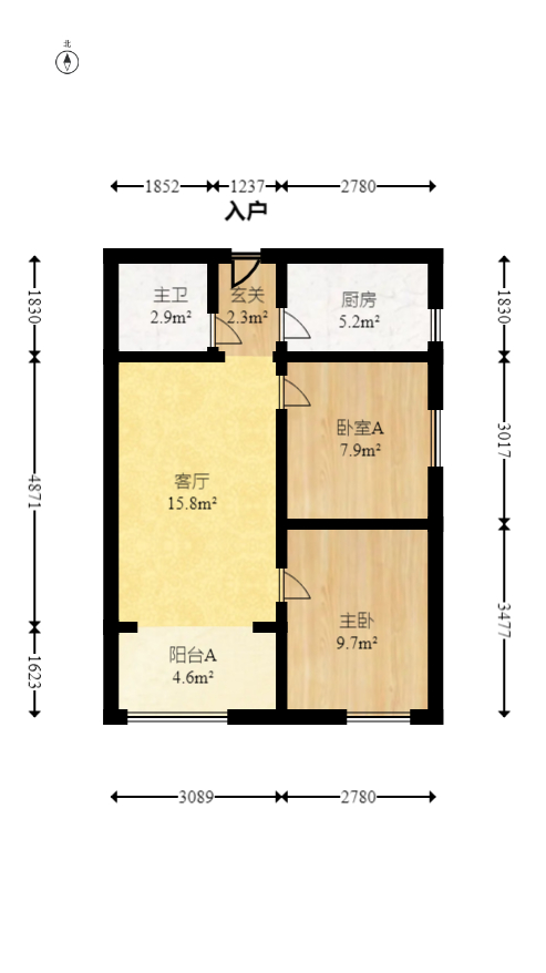 恒大国际广场  2室1厅1卫    59.0万室内图1
