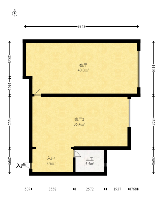 鸿铭中心  2室1厅1卫   88.00万室内图1