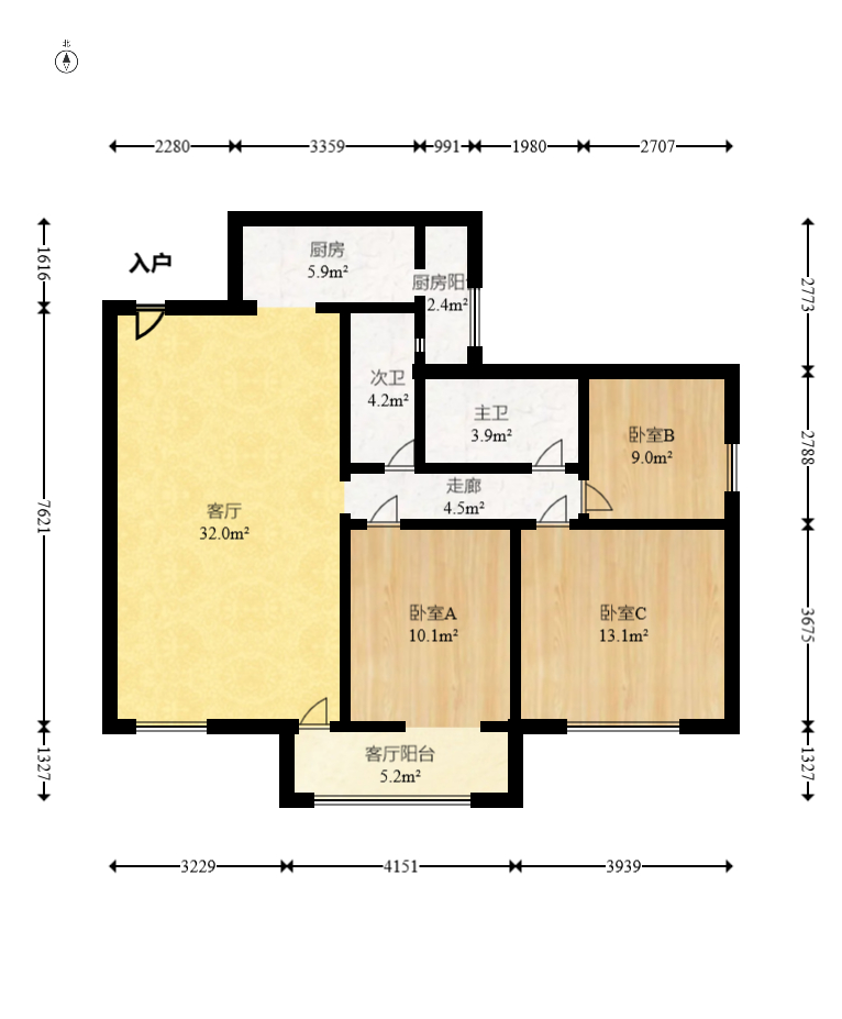 和庄  3室2厅1卫    98.0万室内图1