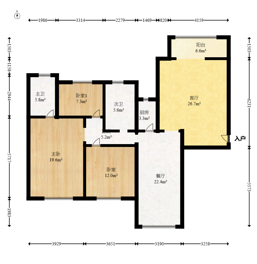 先锋东外滩  3室2厅2卫   138.00万室内图1
