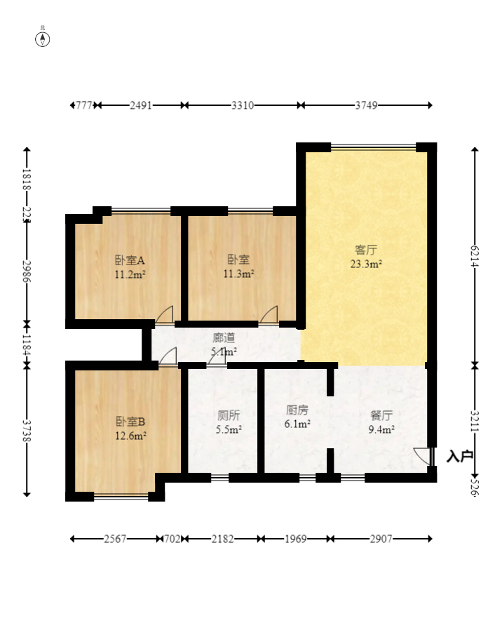 兰亭湾畔  3室2厅1卫   100.00万室内图1