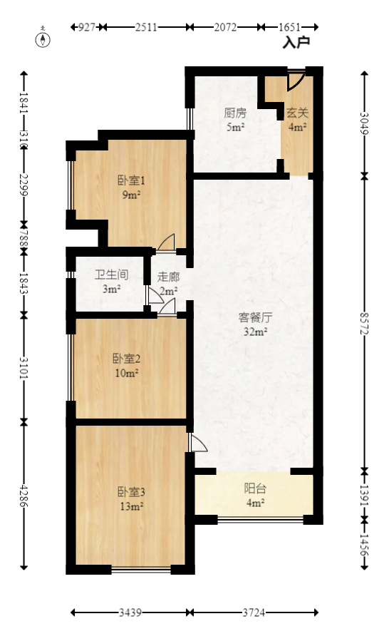 万科城  3室2厅1卫    105.0万室内图1