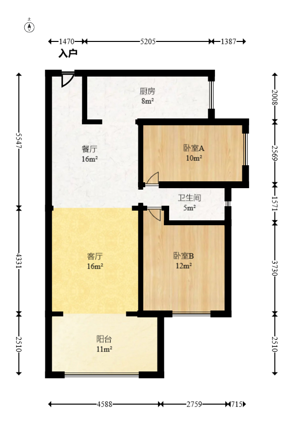 时代倾城三期  2室2厅1卫    88.0万室内图1