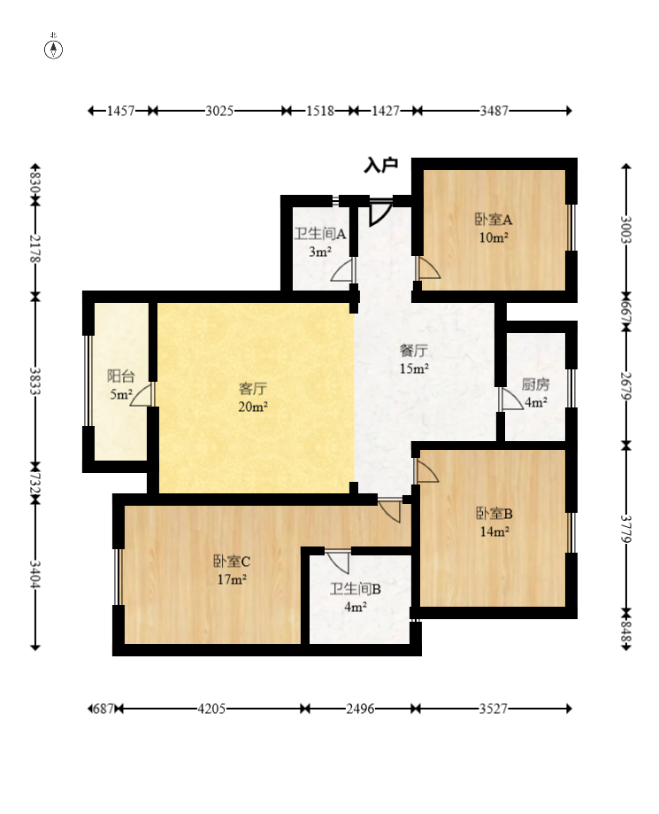 澳海澜庭 3室2厅2卫 75.00万 澳海澜庭 3室2厅2卫 75.00万户型图