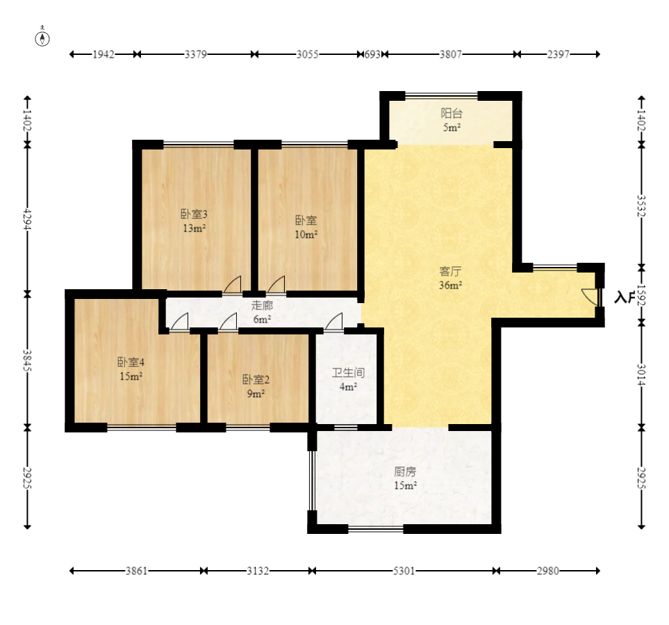 海德公园  4室2厅2卫    86.8万室内图1