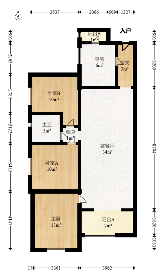 万科金域华府三四期  3室2厅1卫   105.00万室内图1