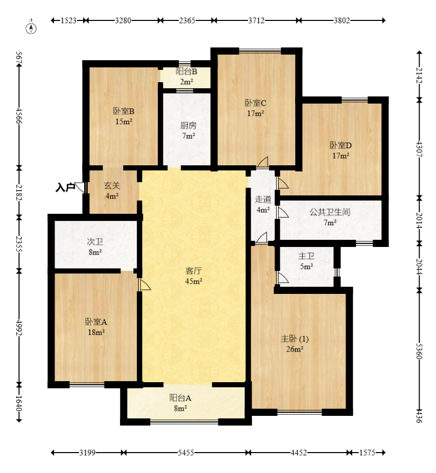 托斯卡纳  4室2厅2卫   308.00万室内图1