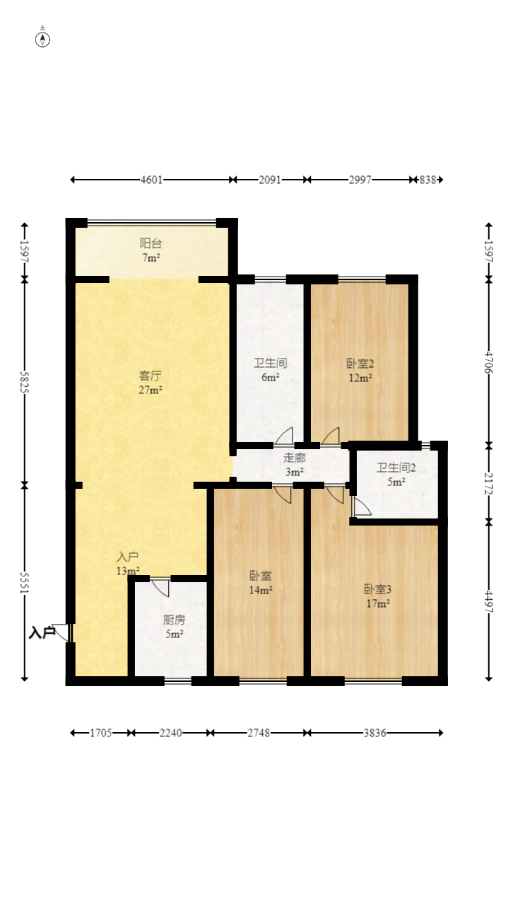 东城名苑  3室2厅2卫    62.8万室内图1