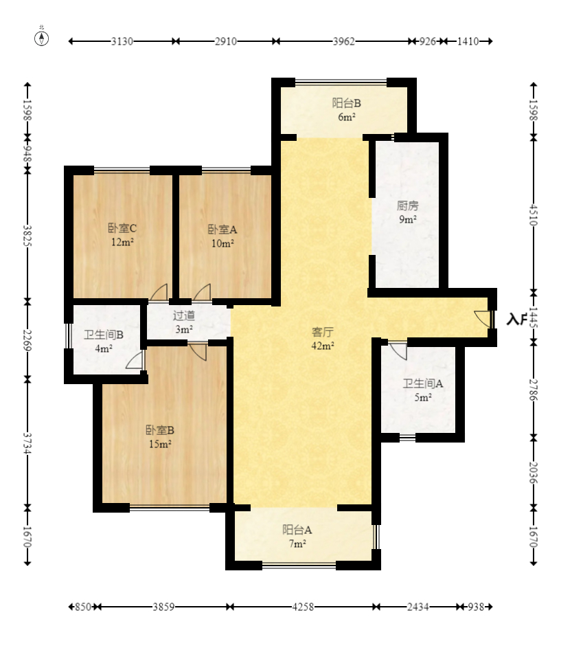 长沙玫瑰园  3室2厅2卫   111.60万室内图1