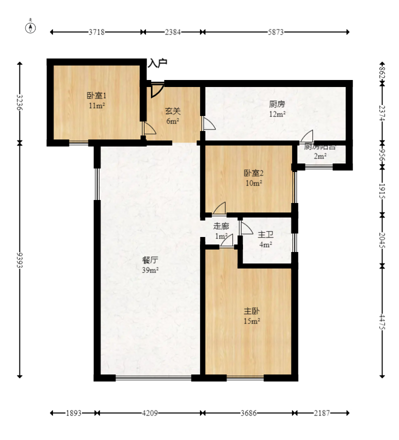 北辰三角洲B2E2区  3室2厅1卫   139.00万室内图1