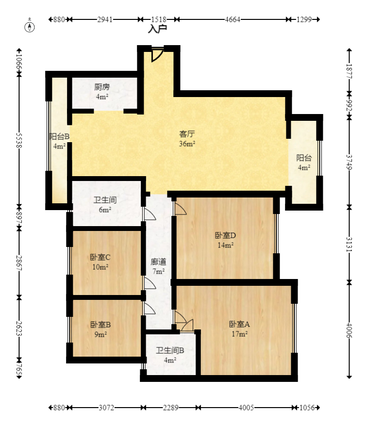 梅溪湖金茂湾 4室2厅2卫 168.00万 梅溪湖金茂湾 4室2厅2卫 168.00万户型图