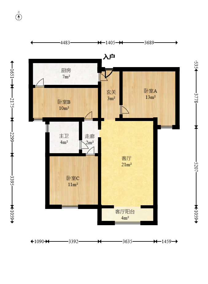 北辰中央公园A区  3室2厅1卫   78.00万室内图1
