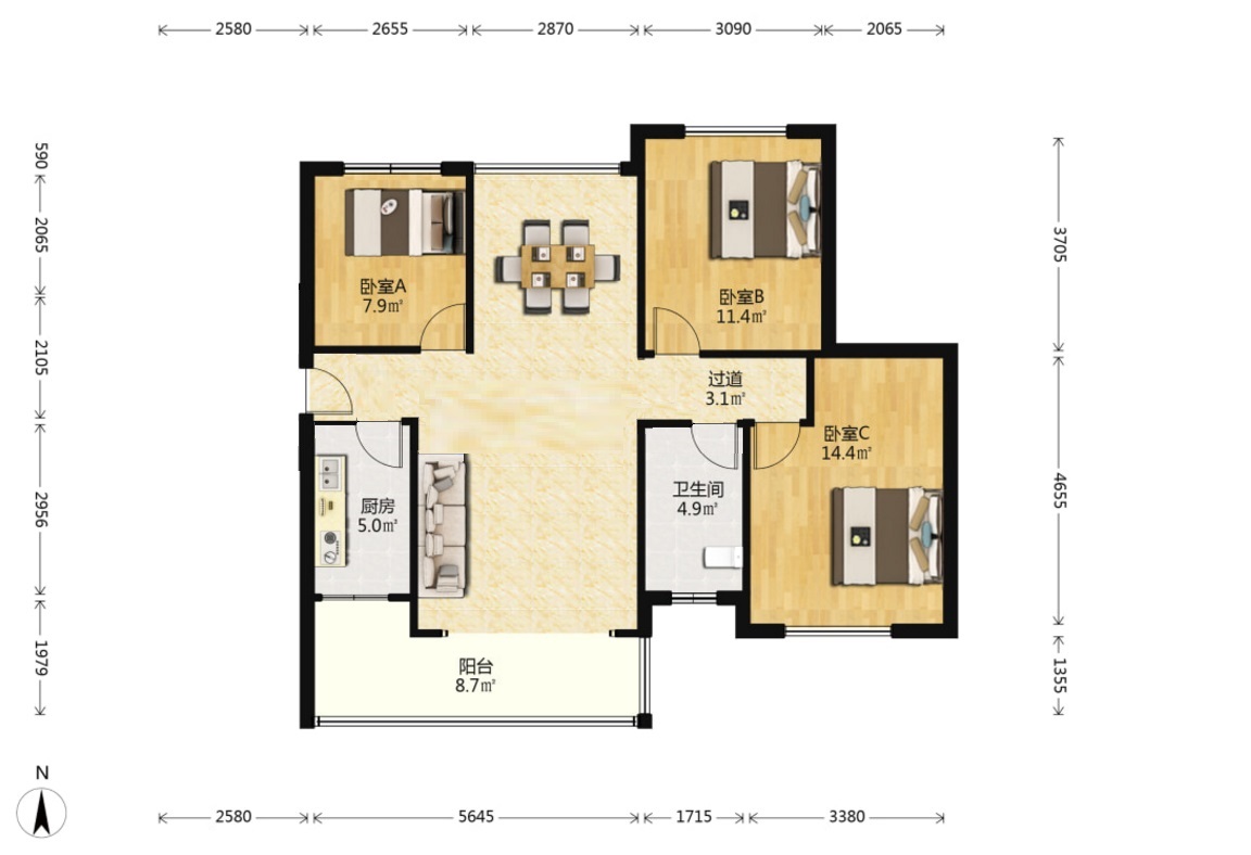 日盛山湖城 3室2厅1卫 40.0万 日盛山湖城 3室2厅1卫 40.0万室内图
