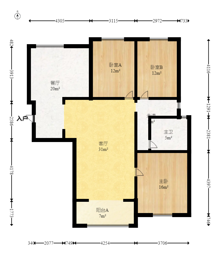 半山壹号  3室2厅1卫   160.00万室内图1
