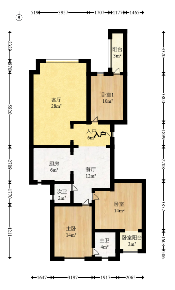 星典时代  3室2厅2卫   108.00万室内图1