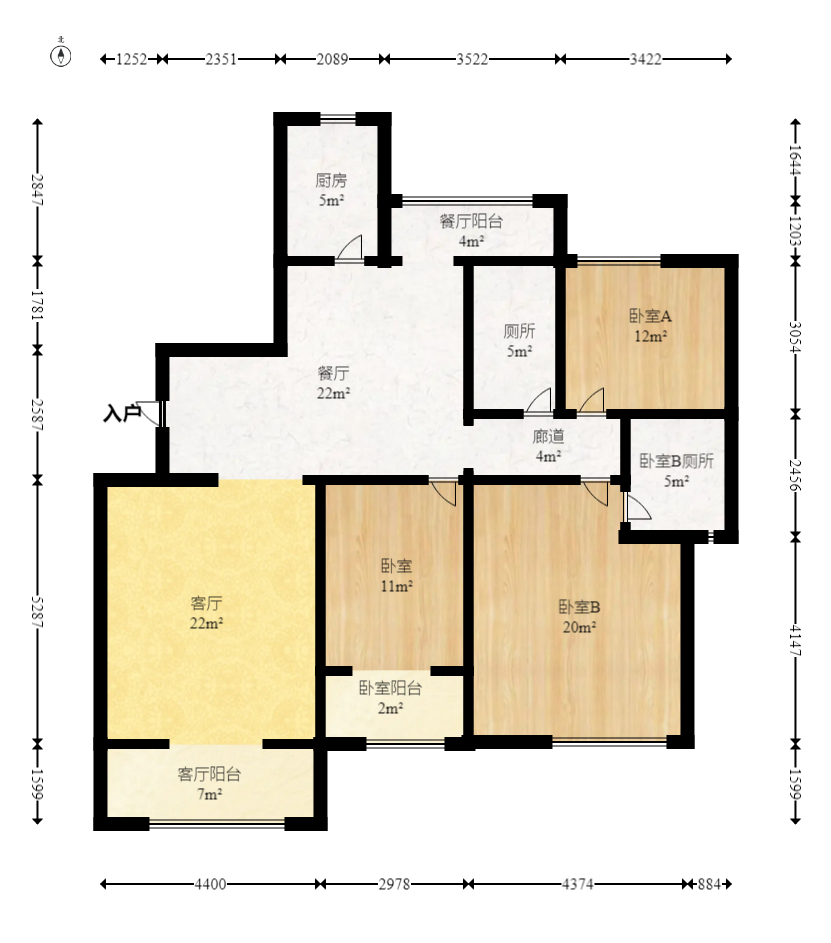 云栖谷  3室2厅2卫   97.80万室内图1