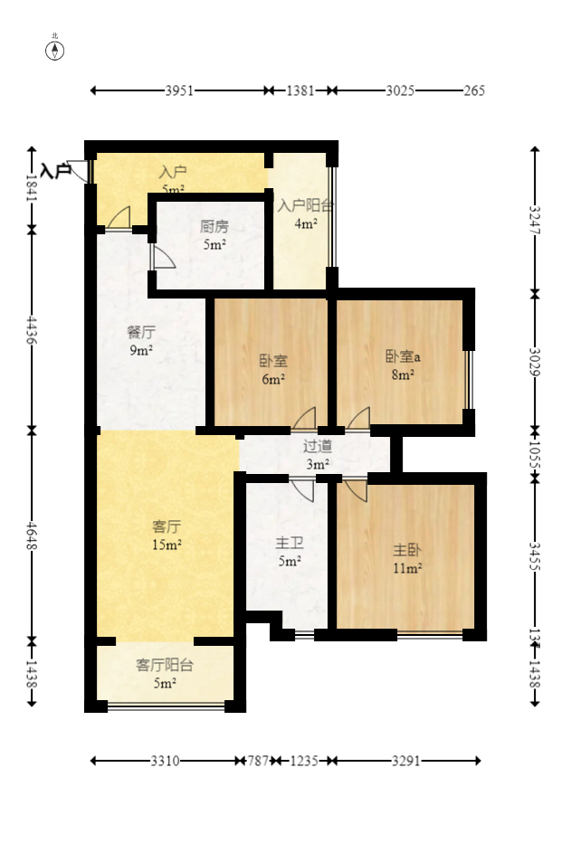 新长海广场  3室2厅1卫    54.8万室内图1