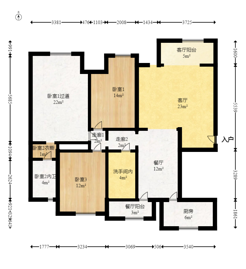 新华都万家城  3室2厅2卫    130.0万室内图1